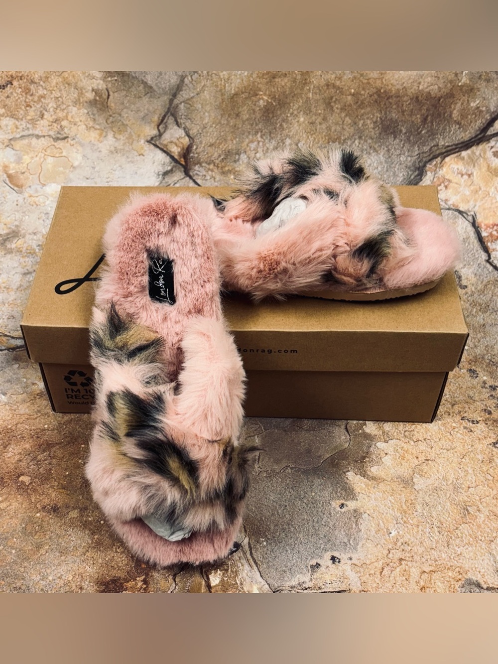 London Fog Women’s Slippers 8 | Pink Brown Faux Fur Cozy House Shoes New w/ Box